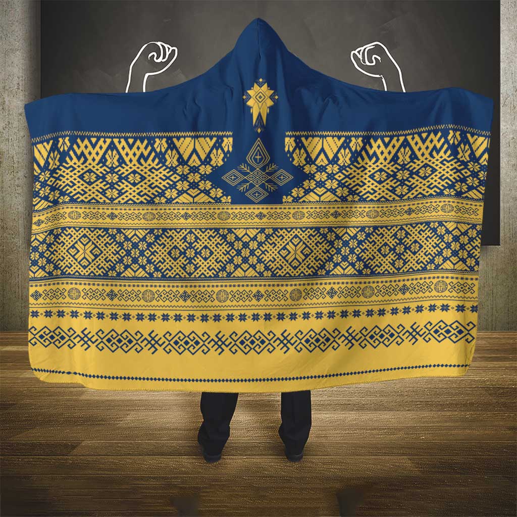 Latvia Jani Midsummer Hooded Blanket Blue Gold Latvijas Auseklis