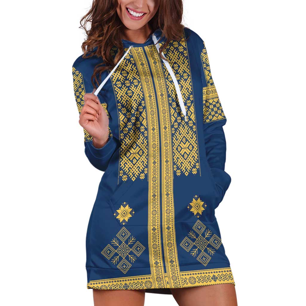 Latvia Jani Midsummer Hoodie Dress Blue Gold Latvijas Auseklis