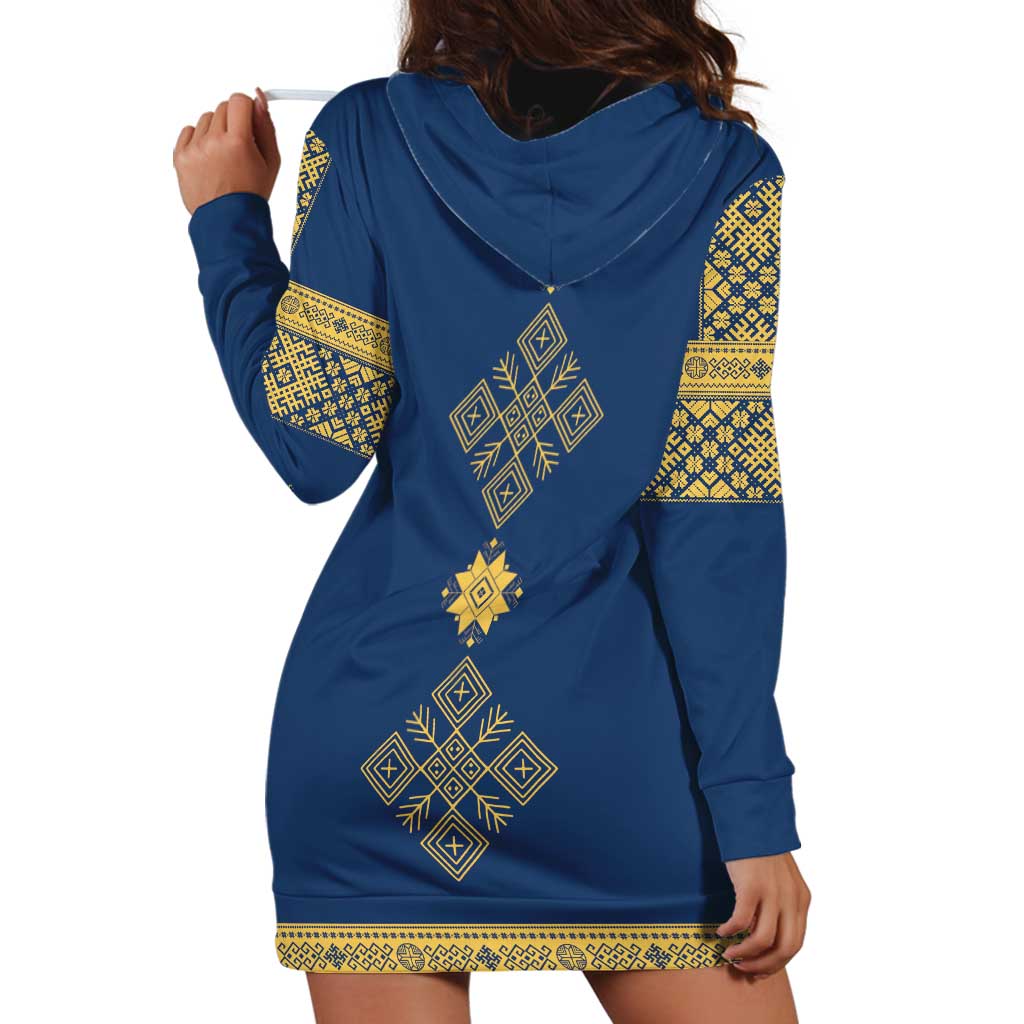 Latvia Jani Midsummer Hoodie Dress Blue Gold Latvijas Auseklis
