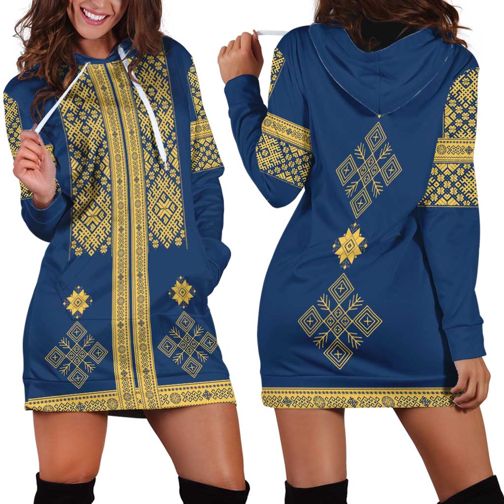 Latvia Jani Midsummer Hoodie Dress Blue Gold Latvijas Auseklis