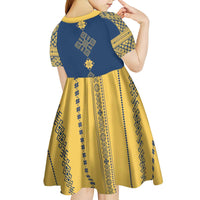 Latvia Jani Midsummer Kid Short Sleeve Dress Blue Gold Latvijas Auseklis