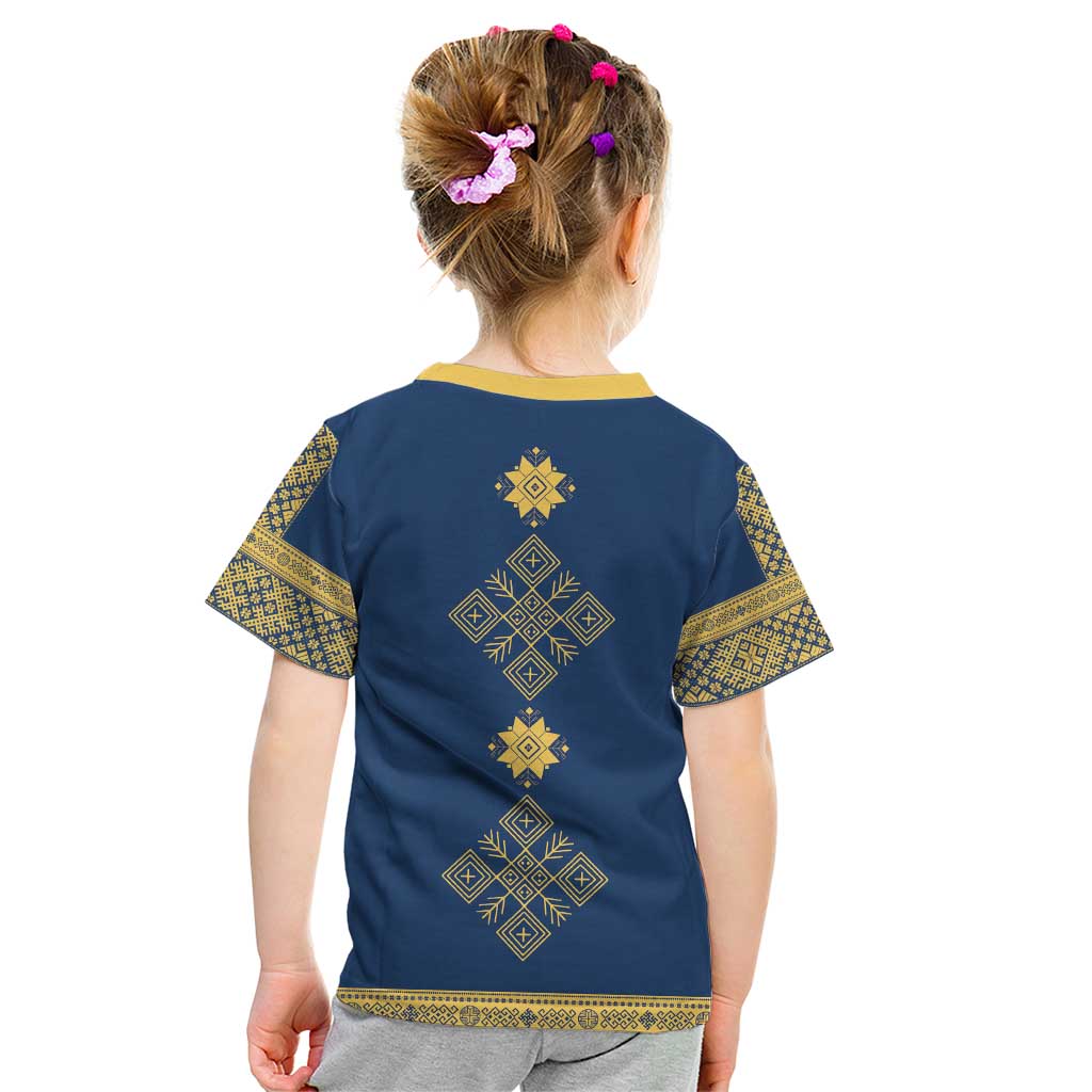 Latvia Jani Midsummer Kid T Shirt Blue Gold Latvijas Auseklis