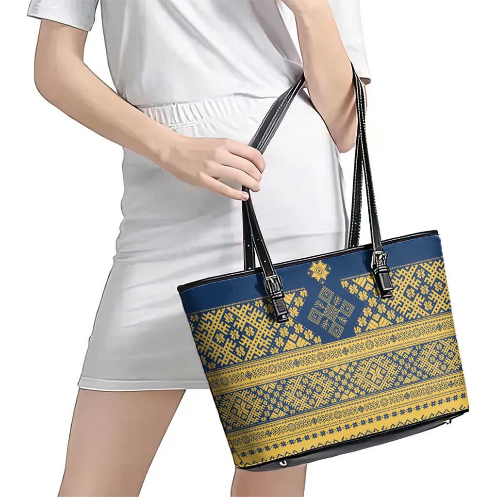 Latvia Jani Midsummer Leather Tote Bag Blue Gold Latvijas Auseklis