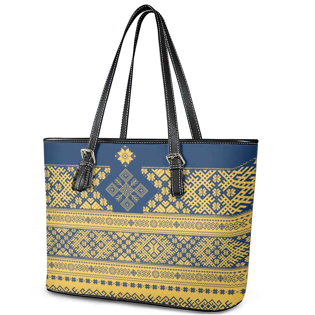 Latvia Jani Midsummer Leather Tote Bag Blue Gold Latvijas Auseklis