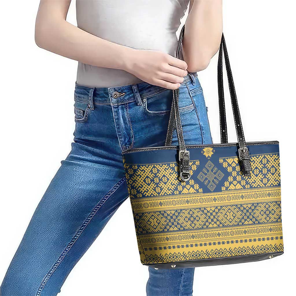 Latvia Jani Midsummer Leather Tote Bag Blue Gold Latvijas Auseklis