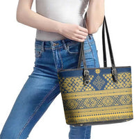 Latvia Jani Midsummer Leather Tote Bag Blue Gold Latvijas Auseklis
