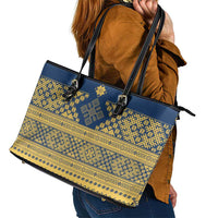 Latvia Jani Midsummer Leather Tote Bag Blue Gold Latvijas Auseklis