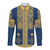 Latvia Jani Midsummer Long Sleeve Button Shirt Blue Gold Latvijas Auseklis