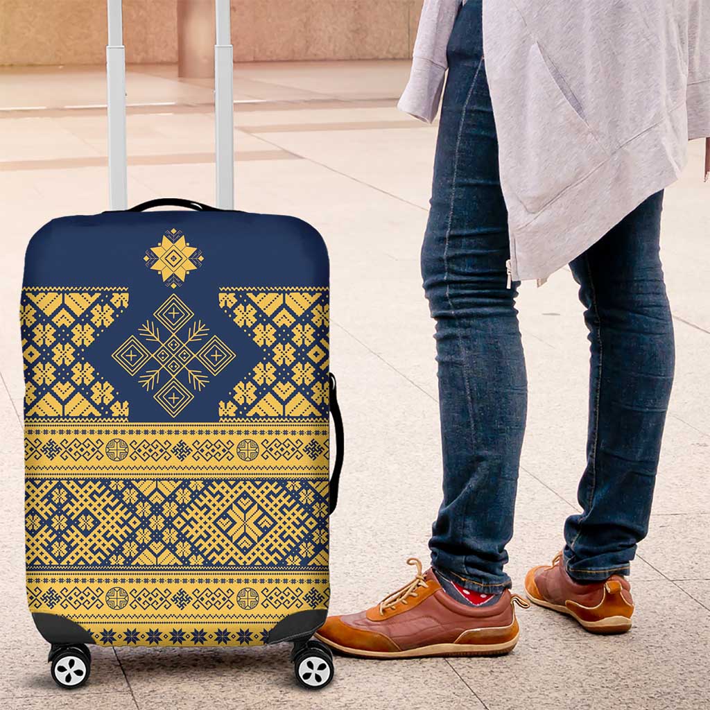 Latvia Jani Midsummer Luggage Cover Blue Gold Latvijas Auseklis