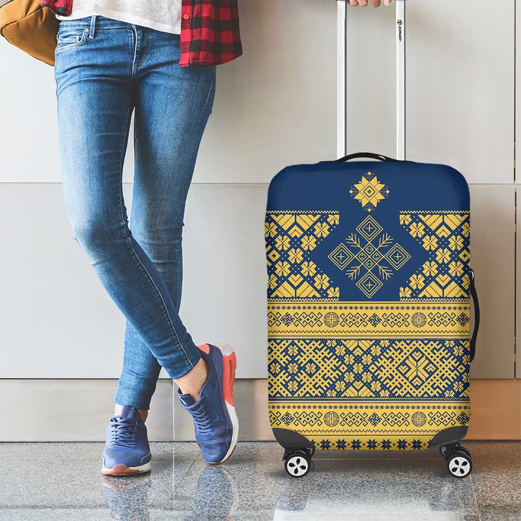 Latvia Jani Midsummer Luggage Cover Blue Gold Latvijas Auseklis