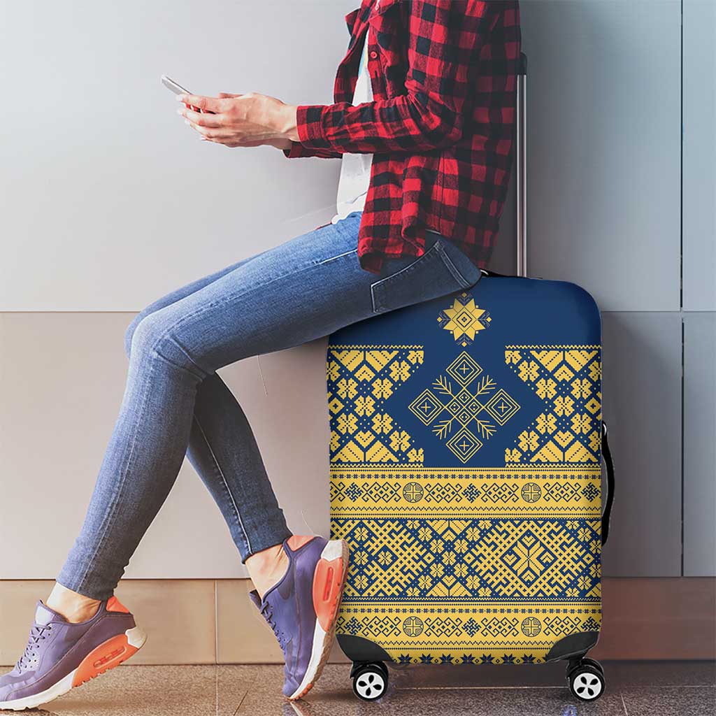 Latvia Jani Midsummer Luggage Cover Blue Gold Latvijas Auseklis