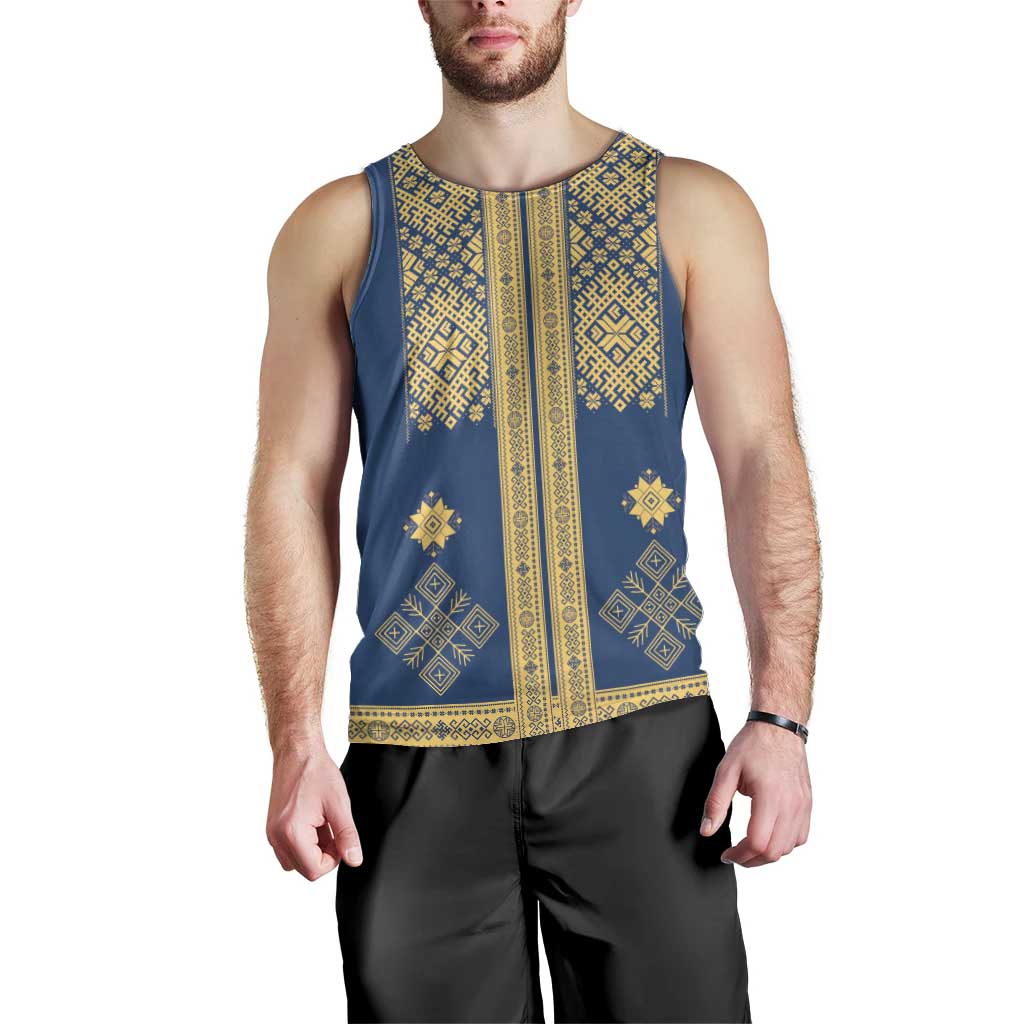 Latvia Jani Midsummer Men Tank Top Blue Gold Latvijas Auseklis