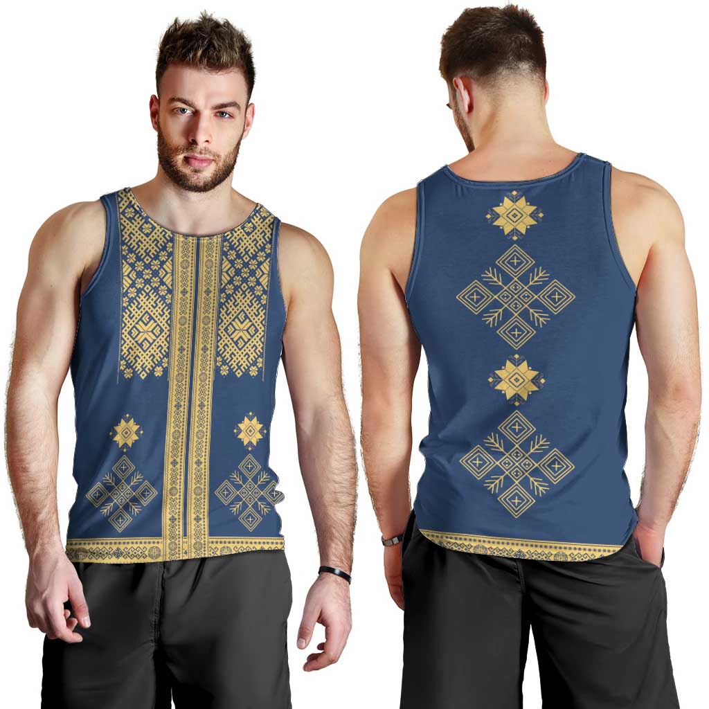 Latvia Jani Midsummer Men Tank Top Blue Gold Latvijas Auseklis