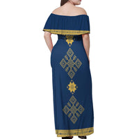 Latvia Jani Midsummer Off Shoulder Maxi Dress Blue Gold Latvijas Auseklis