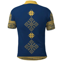 Latvia Jani Midsummer Polo Shirt Blue Gold Latvijas Auseklis