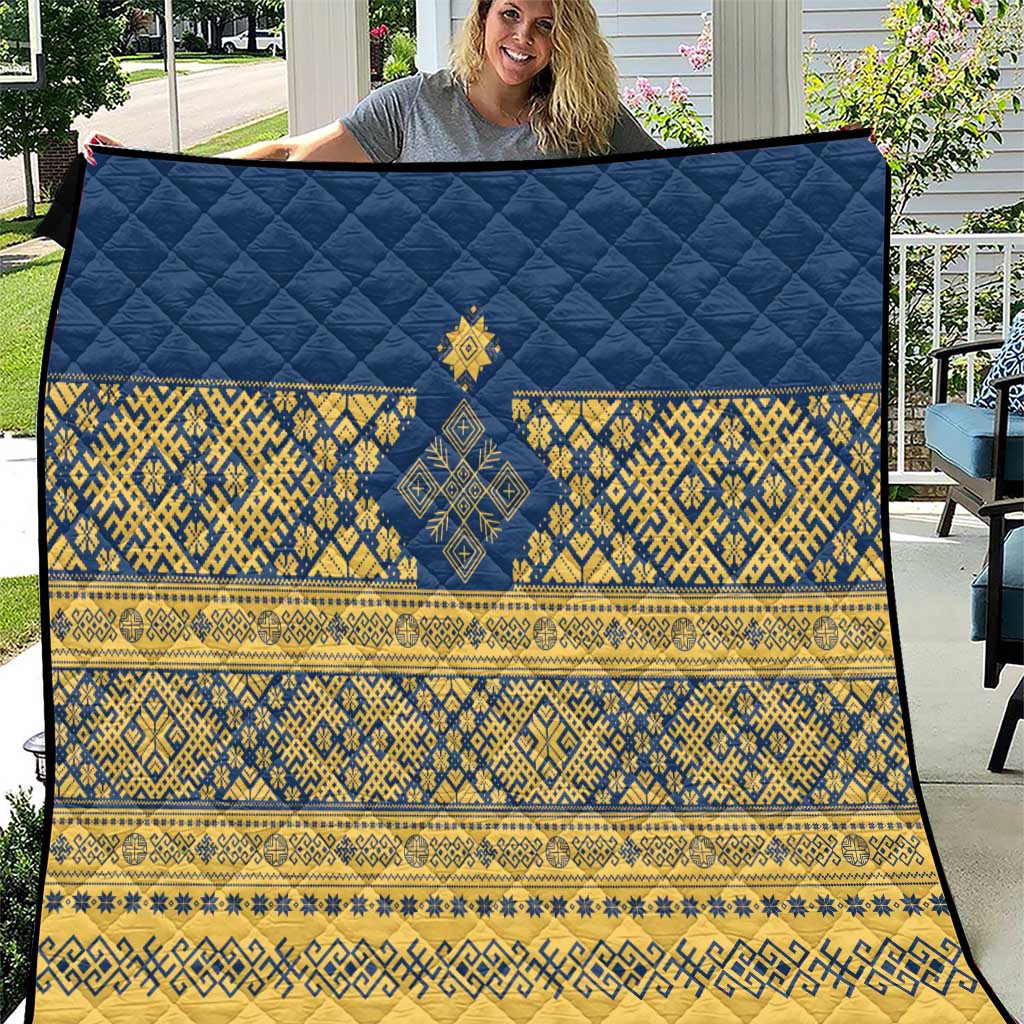 Latvia Jani Midsummer Quilt Blue Gold Latvijas Auseklis
