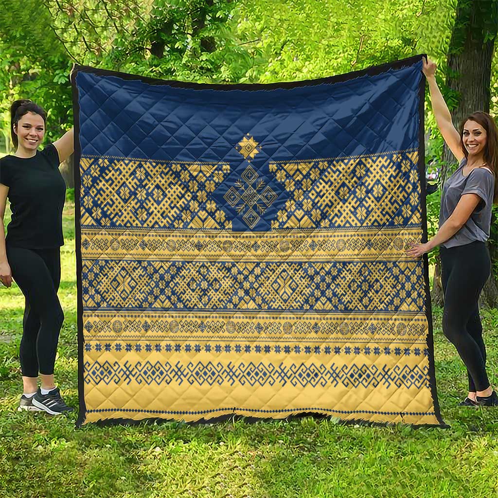 Latvia Jani Midsummer Quilt Blue Gold Latvijas Auseklis