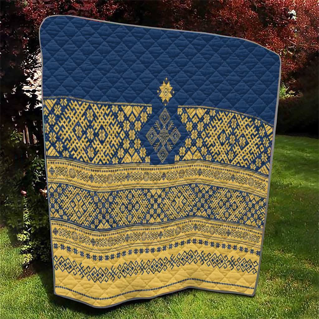 Latvia Jani Midsummer Quilt Blue Gold Latvijas Auseklis