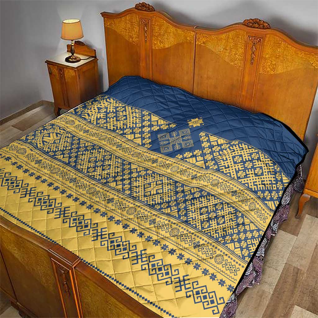 Latvia Jani Midsummer Quilt Blue Gold Latvijas Auseklis