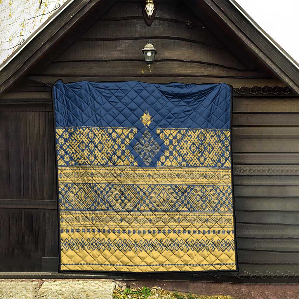 Latvia Jani Midsummer Quilt Blue Gold Latvijas Auseklis