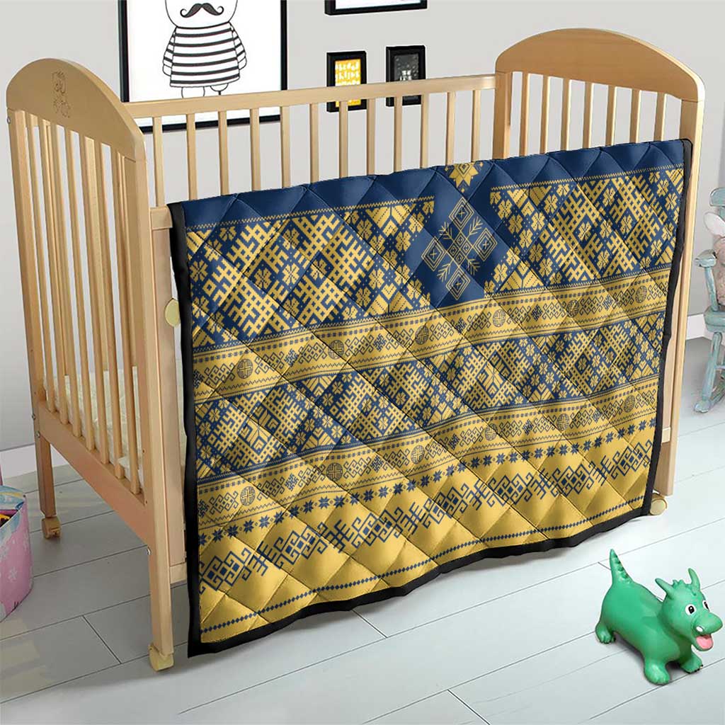 Latvia Jani Midsummer Quilt Blue Gold Latvijas Auseklis