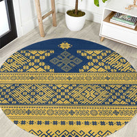 Latvia Jani Midsummer Round Carpet Blue Gold Latvijas Auseklis