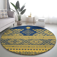 Latvia Jani Midsummer Round Carpet Blue Gold Latvijas Auseklis