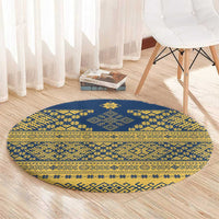 Latvia Jani Midsummer Round Carpet Blue Gold Latvijas Auseklis