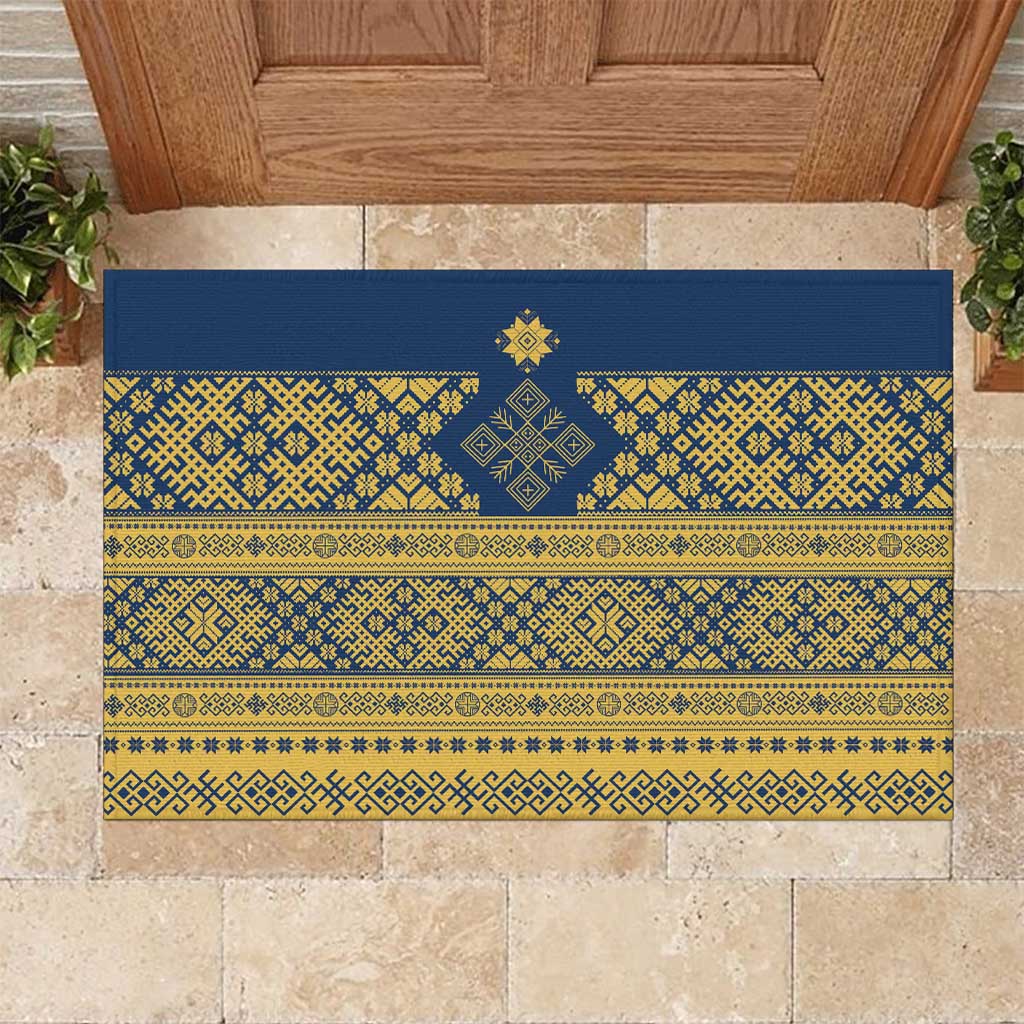 Latvia Jani Midsummer Rubber Doormat Blue Gold Latvijas Auseklis