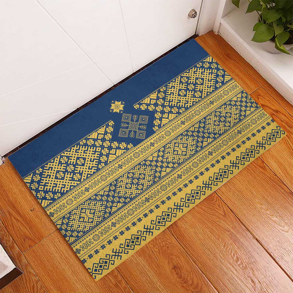 Latvia Jani Midsummer Rubber Doormat Blue Gold Latvijas Auseklis