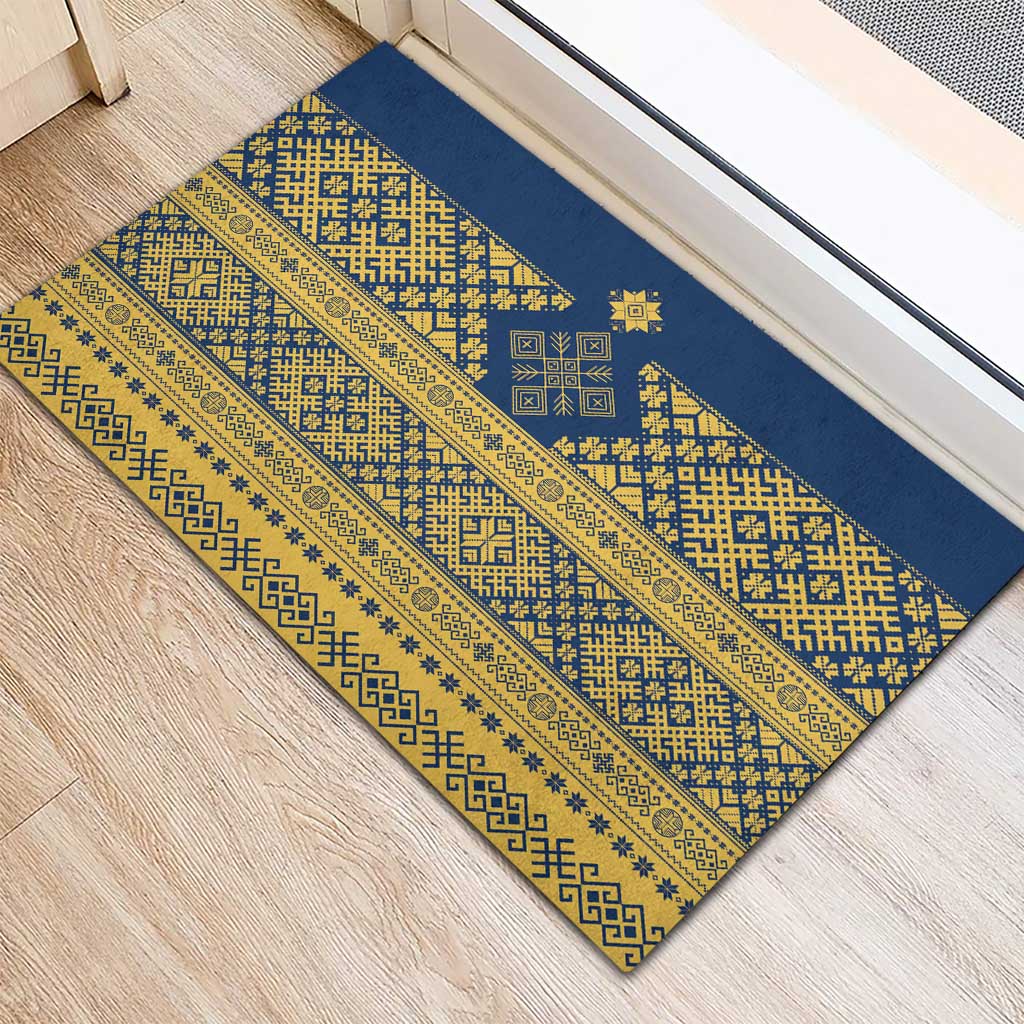 Latvia Jani Midsummer Rubber Doormat Blue Gold Latvijas Auseklis