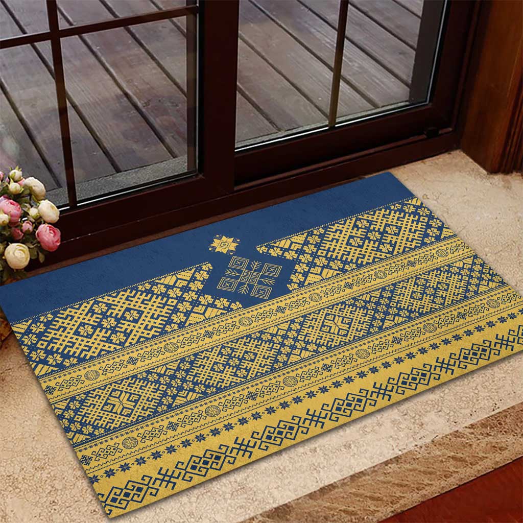 Latvia Jani Midsummer Rubber Doormat Blue Gold Latvijas Auseklis
