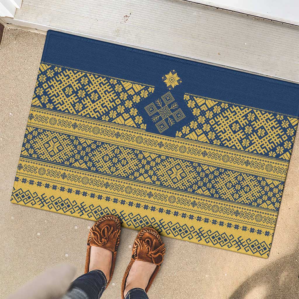 Latvia Jani Midsummer Rubber Doormat Blue Gold Latvijas Auseklis