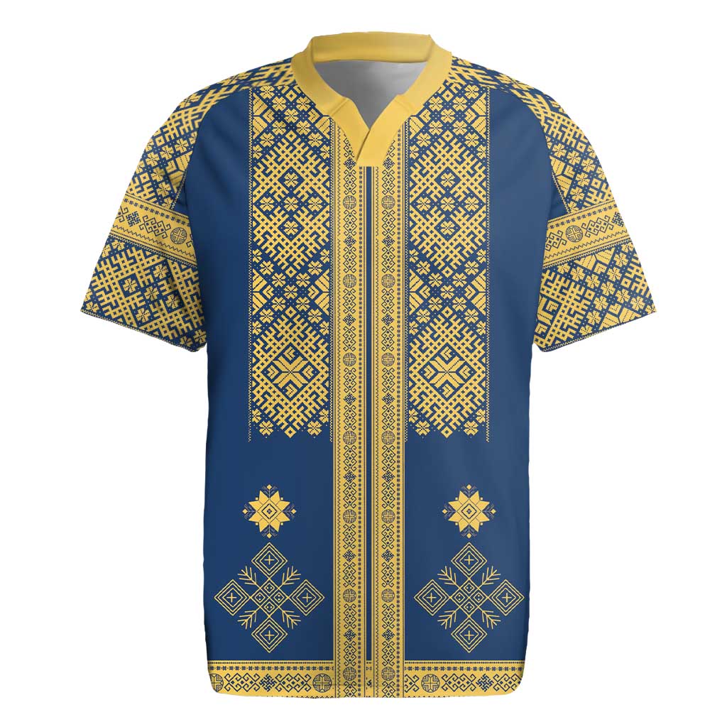 Latvia Jani Midsummer Rugby Jersey Blue Gold Latvijas Auseklis