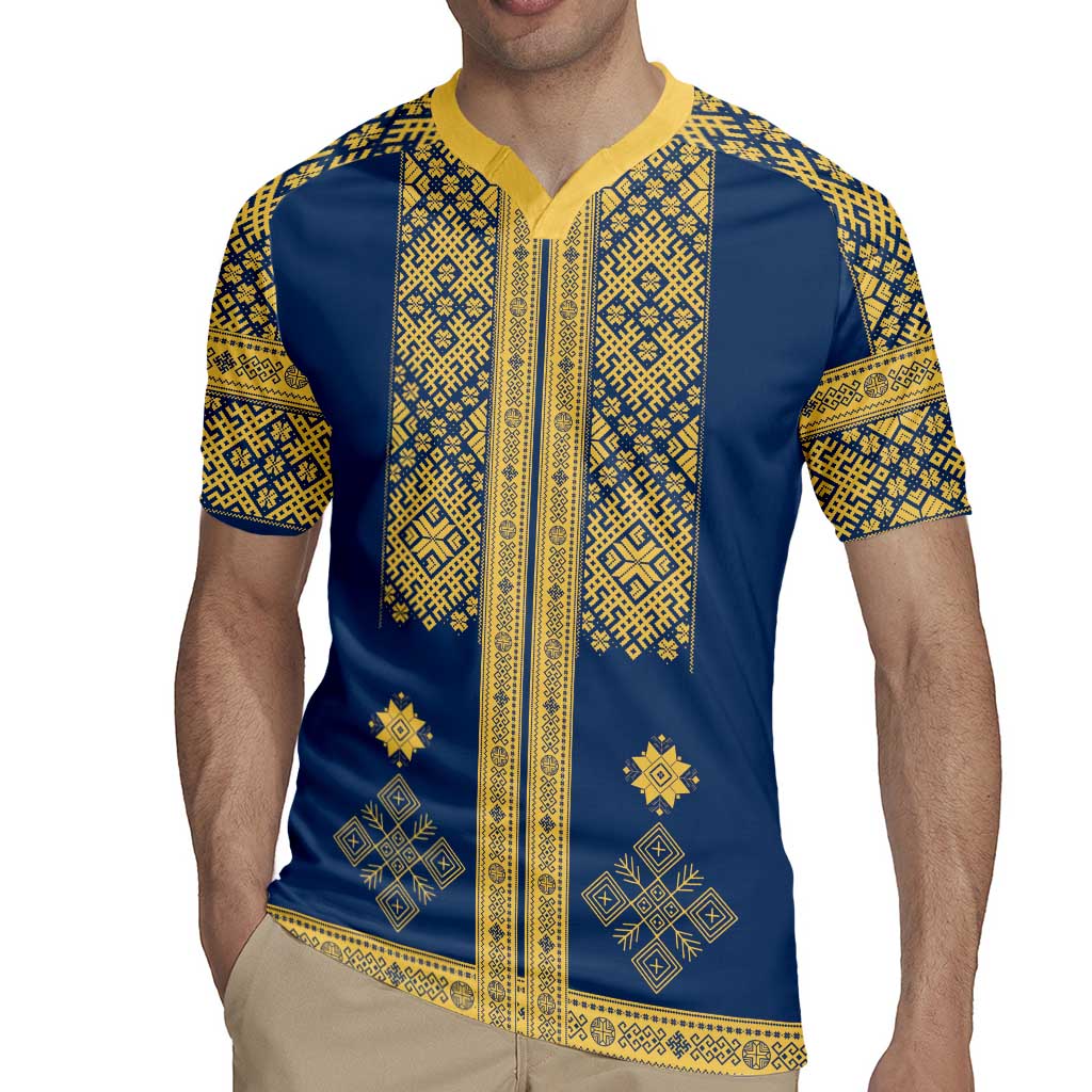 Latvia Jani Midsummer Rugby Jersey Blue Gold Latvijas Auseklis