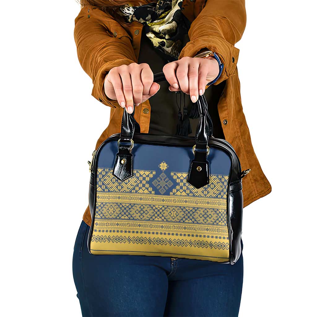 Latvia Jani Midsummer Shoulder Handbag Blue Gold Latvijas Auseklis