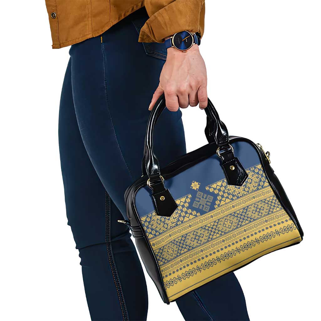 Latvia Jani Midsummer Shoulder Handbag Blue Gold Latvijas Auseklis