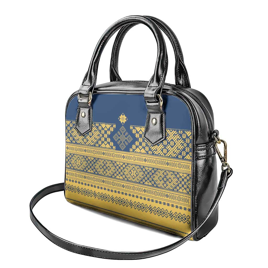 Latvia Jani Midsummer Shoulder Handbag Blue Gold Latvijas Auseklis