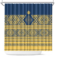 Latvia Jani Midsummer Shower Curtain Blue Gold Latvijas Auseklis