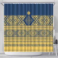Latvia Jani Midsummer Shower Curtain Blue Gold Latvijas Auseklis