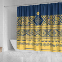 Latvia Jani Midsummer Shower Curtain Blue Gold Latvijas Auseklis