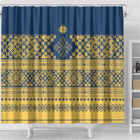 Latvia Jani Midsummer Shower Curtain Blue Gold Latvijas Auseklis
