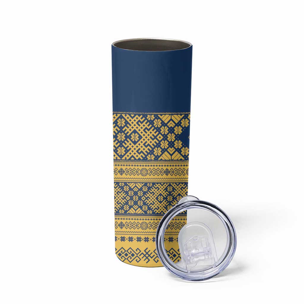 Latvia Jani Midsummer Skinny Tumbler Blue Gold Latvijas Auseklis