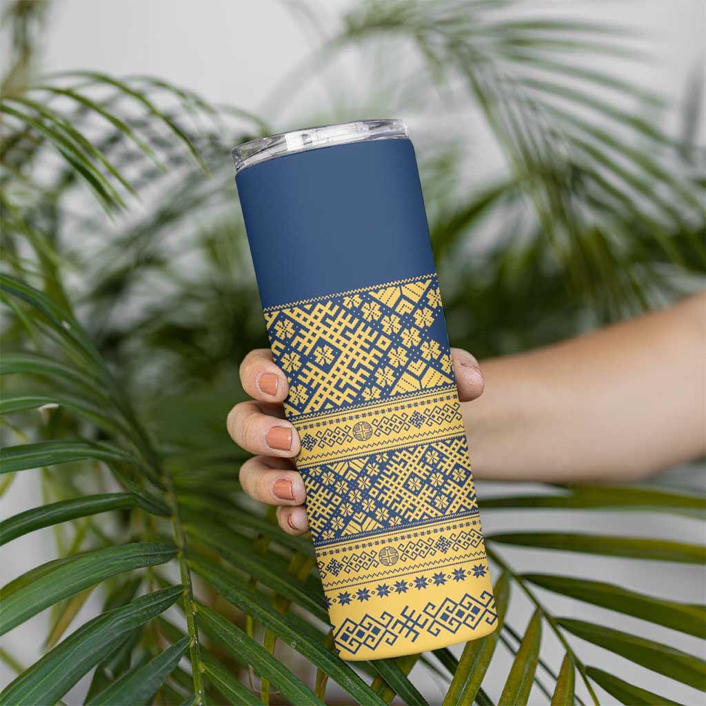 Latvia Jani Midsummer Skinny Tumbler Blue Gold Latvijas Auseklis