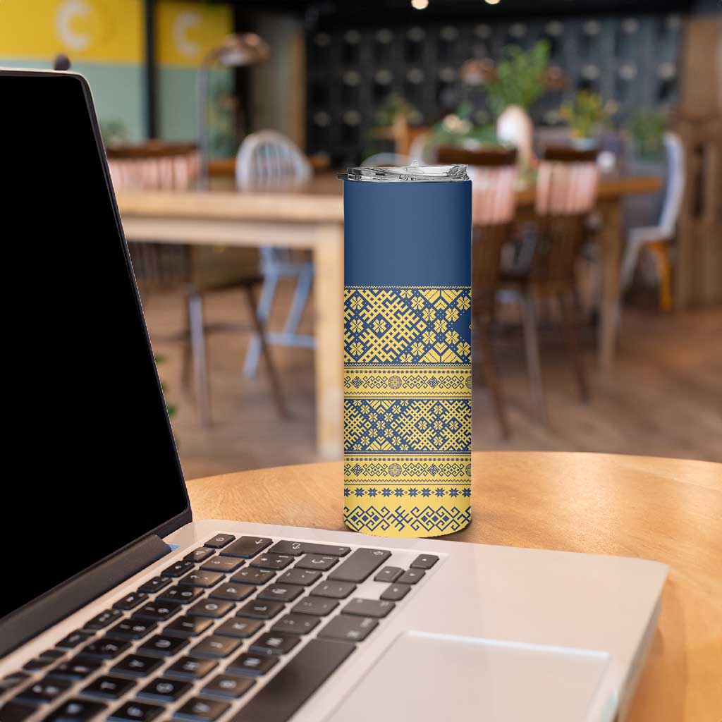Latvia Jani Midsummer Skinny Tumbler Blue Gold Latvijas Auseklis