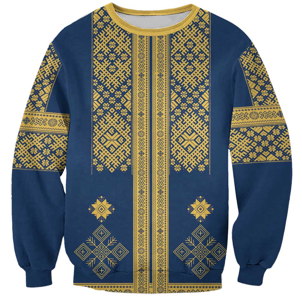 Latvia Jani Midsummer Sweatshirt Blue Gold Latvijas Auseklis