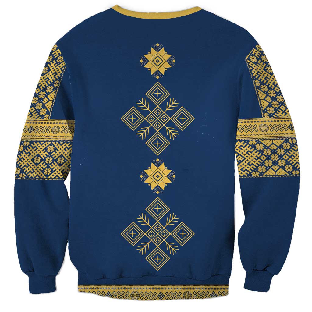 Latvia Jani Midsummer Sweatshirt Blue Gold Latvijas Auseklis