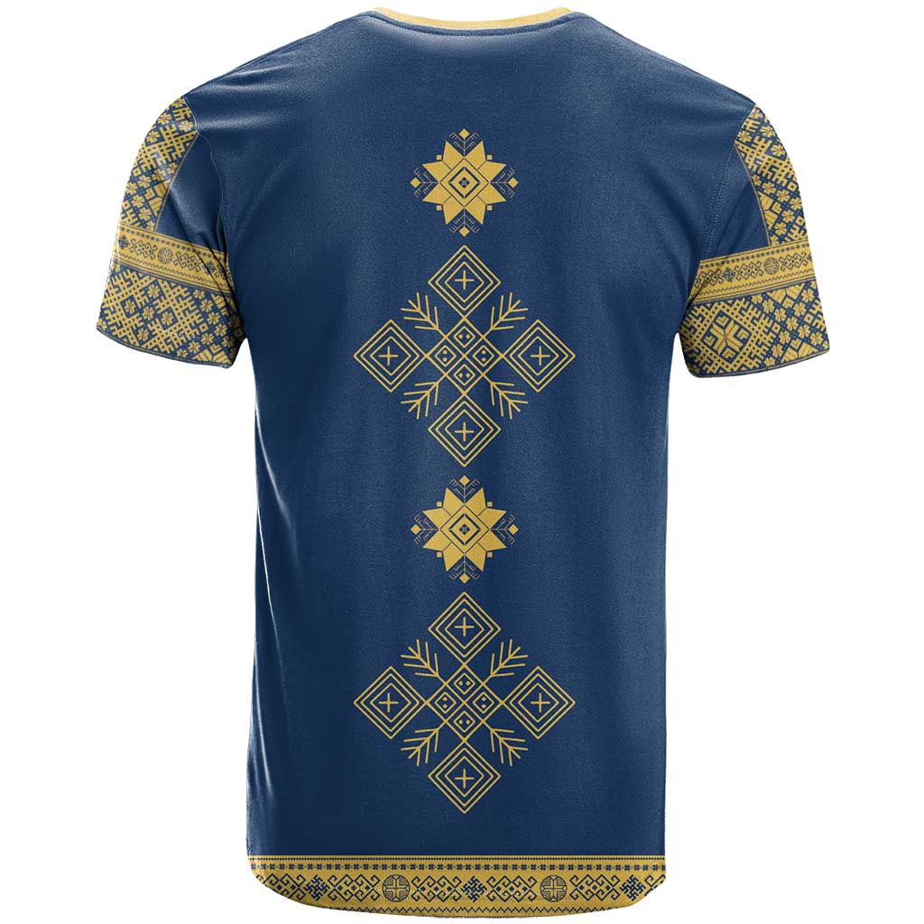 Latvia Jani Midsummer T Shirt Blue Gold Latvijas Auseklis