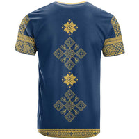 Latvia Jani Midsummer T Shirt Blue Gold Latvijas Auseklis