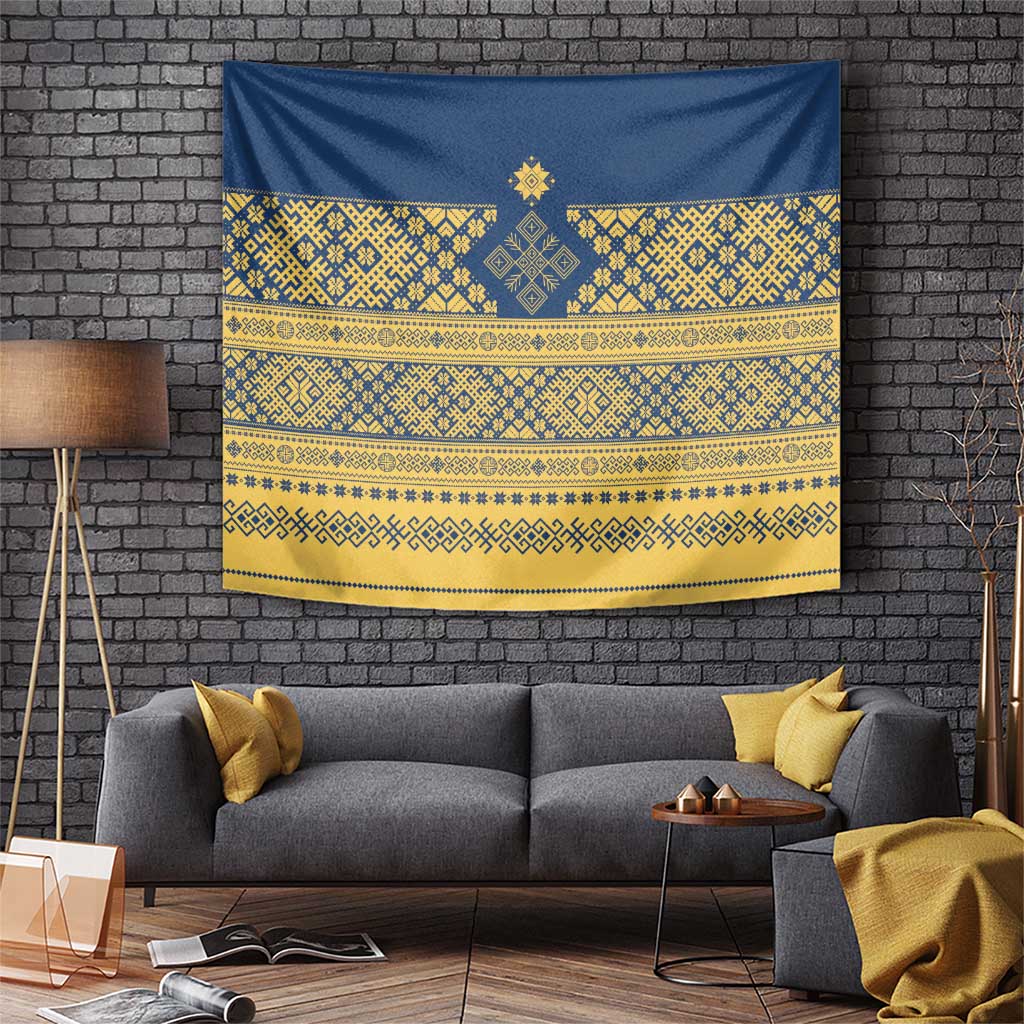 Latvia Jani Midsummer Tapestry Blue Gold Latvijas Auseklis